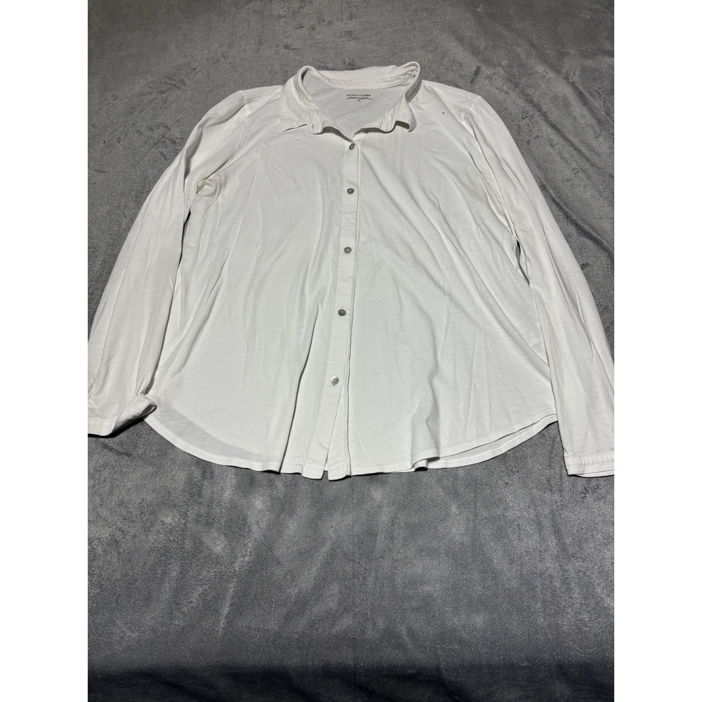 Eileen Fisher Shirt Womens Large White Organic Cotton Button Front Top Wear